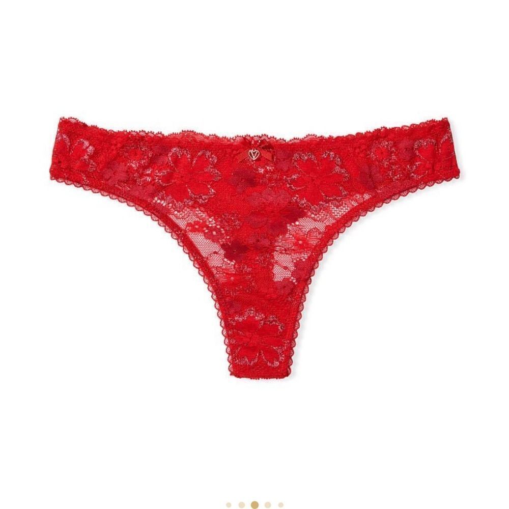 Victoria Secret Shimmer Lace Micro Thong Panty Floral Red S/P‎ “NWT IN PACKAGING